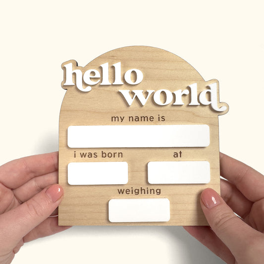 Reusable Hello World Birth Announcement Sign with Birth Details